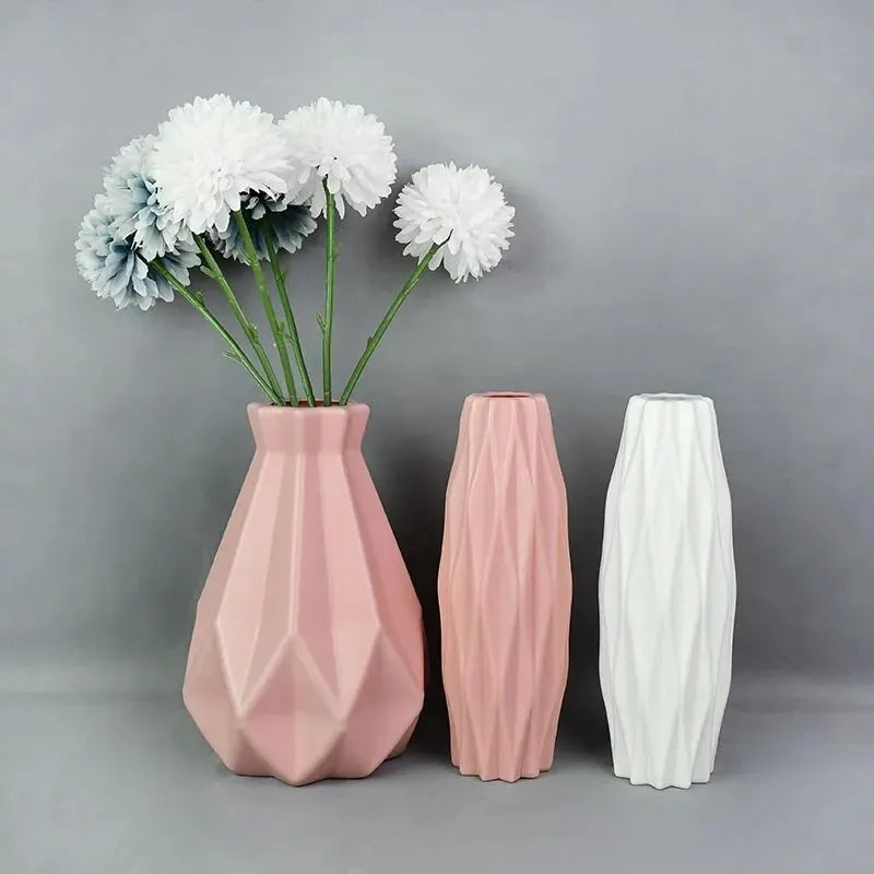 Modern Flower Vase White Pink Blue Plastic Basket Nordic