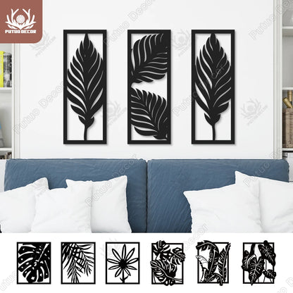 Tropical Leaves Wooden Line Art Home Decor