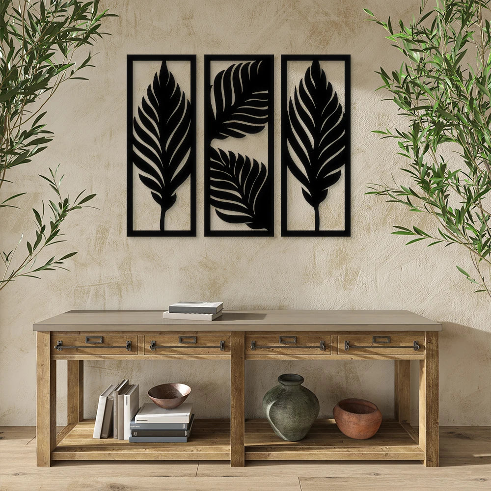 Tropical Leaves Wooden Line Art Home Decor