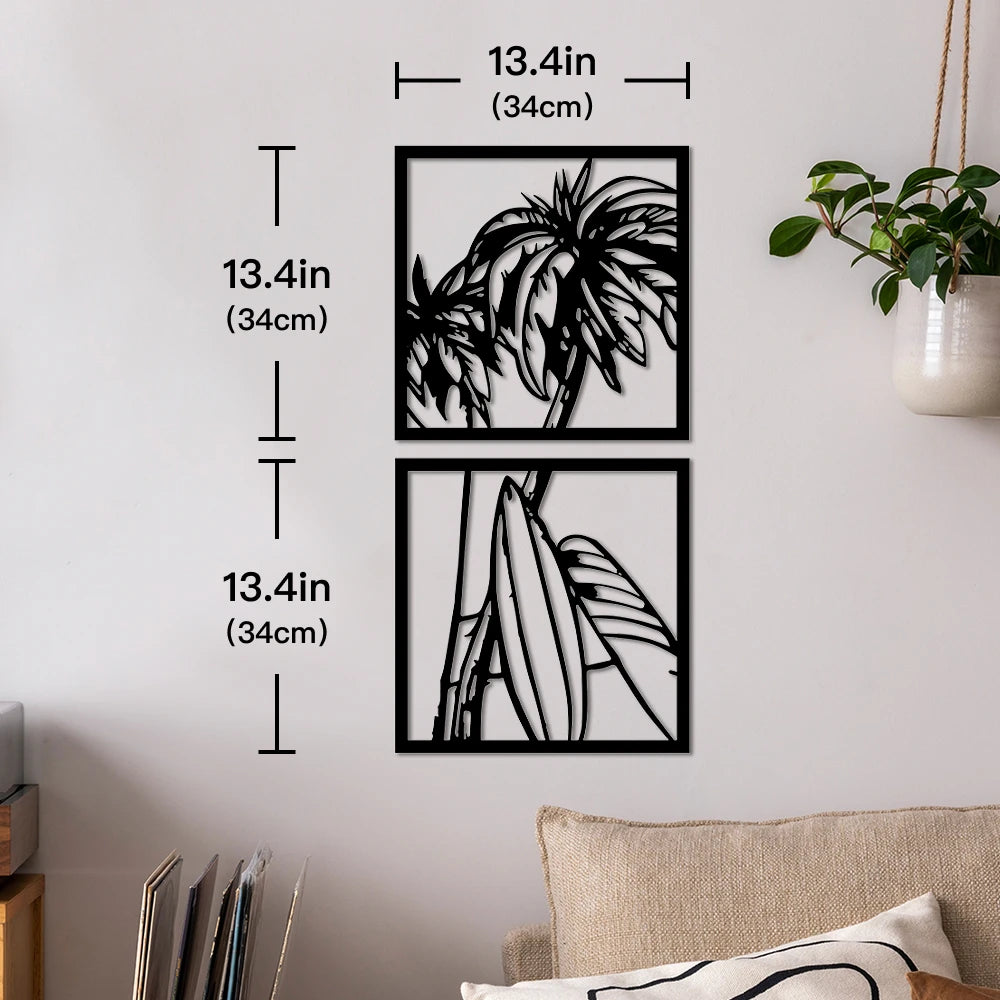 Tropical Leaves Wooden Line Art Home Decor