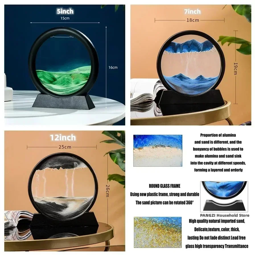 3D Moving Sand Art Picture Round Glass Deep Sea