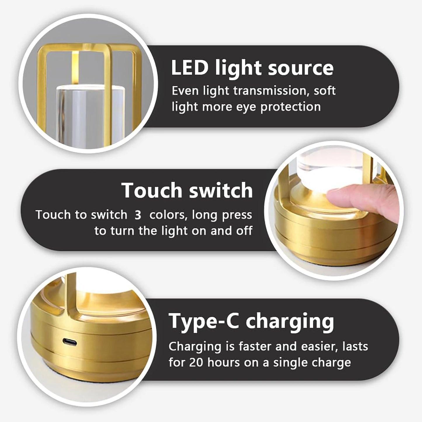 Desk Lamp Touch Rechargeable Wireless