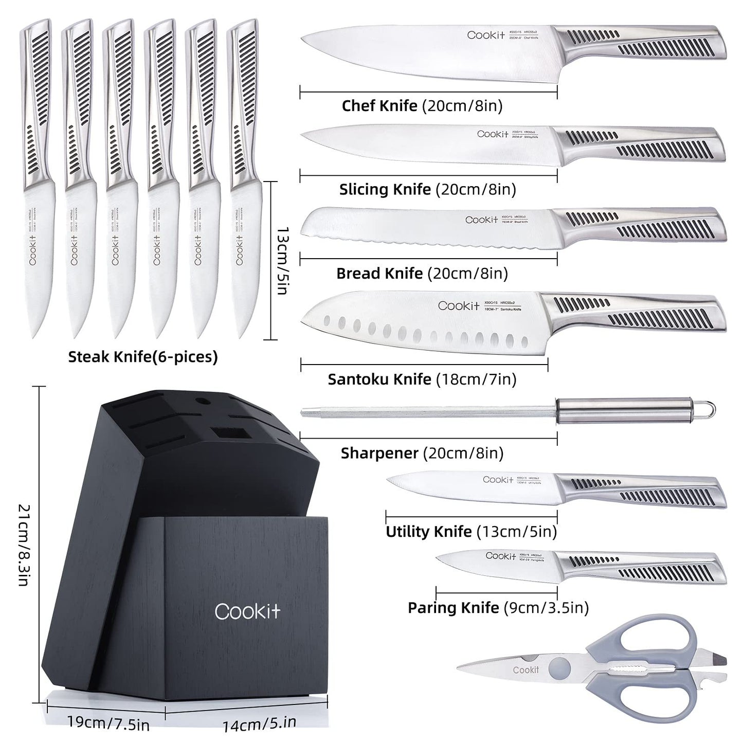 Kitchen Knife Set, 15 Piece Knife Sets with Block